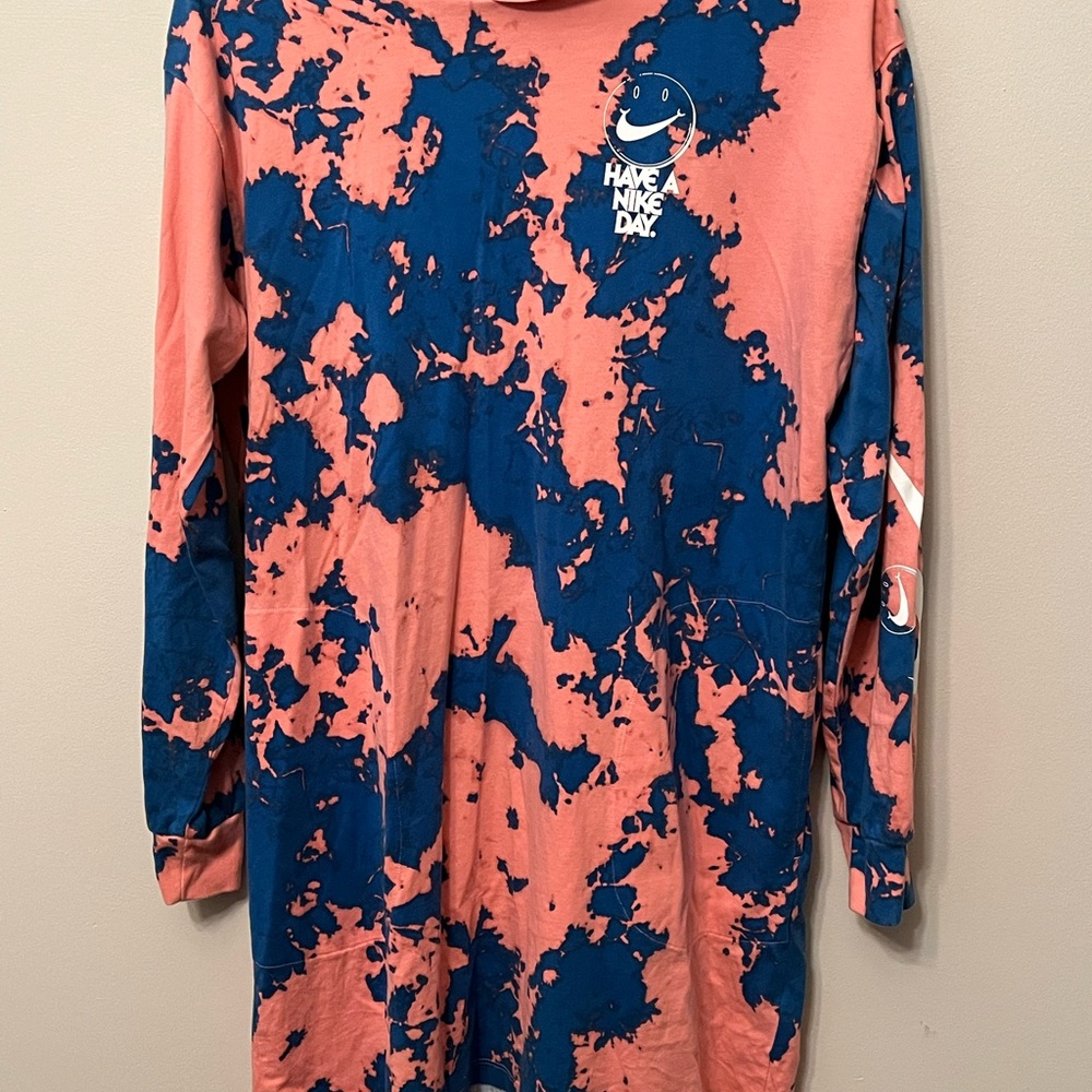 NIKE Tie Dye "Have A Nike Day" Hoodie Dress Womens Size Medium Pink Blue EUC